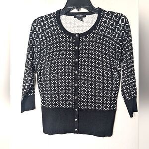 WHBM snap button sweater black white pattern sz S office preppy